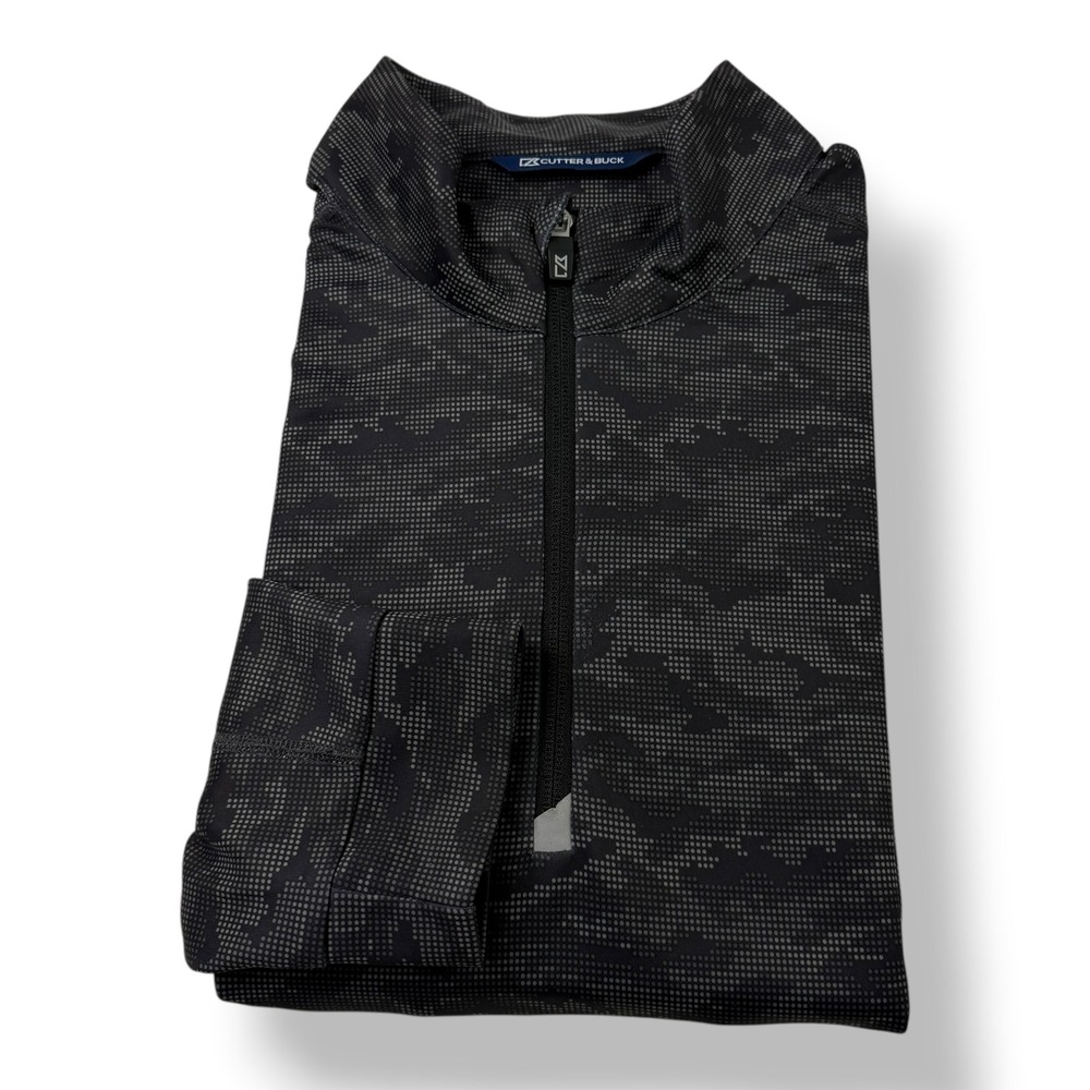 Cutter & Buck Mens XL 1/4 Zip Pullover Black Gray Digital Camo Golf Athletic XL
